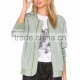 MGOO Fashion 2017 Customize Light Green Pilot Bomber Jacket Zipper UP With Pocket High Quality Satin Jacket thumbnail-5