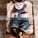 Wholesale Hot Sale Kids Cowboy Clothes Set Crochet Handmade Hats Clothing For Baby thumbnail-2