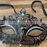 Venetian Masquerade Mask Filigree Black Metal Diamonte Ball Prom Halloween thumbnail-2