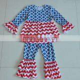 Red Stripes Boutique Outfits Fall Cotton Clothing Sets 4th of July Baby Girls Clothes for Wholesale
