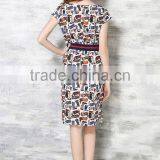 Wholesale Women Short Sleeve Digital Printed Elegant Slim Midi Dress Ladies Casual Chiffon Dresses thumbnail-4