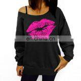 New Wholesale Women Lips Print Pullover One Shoulder Jumper Sweater Hoodie Sweatshirt Tops thumbnail-2