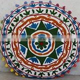 Suzani Pillows Embroidered Round Cushion Cover 16x16, Decorative Throw Pillow Case