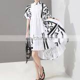 TWOTWINSTYLE Women Back Long Pattern Printed Big Size Shirt Dress New Lapel Short Sleeve Loose Fit Fashion thumbnail-3