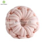 stock 100% COTTON SEAMLESS machine washable  filled tube hand knit large knotted donut shaped decorative  cushion pillow