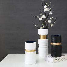 Thread Drawing Gold And Black White New Chinese Ceramic Crafts Vase For Office thumbnail-2