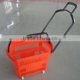 2014 Hot Design Rolling Shopping Basket Plastic Wheel Supermarket Basket in Store