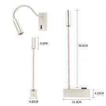 Meanyee Wall Mount Reading Lamp Headboard Bedside Lights With Switch/Flexible Gooseneck/Surface/Brushed Nickel/3000K LED/MY-WN188N thumbnail-2