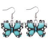 Fashion Design Wholesale Cheap Jewelry Turquoise Crystal Butterfly Shape Dangling Antique Silver Hook Earrings Girlfrend Gift thumbnail-2