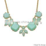 18" + 3" Gold Tone Fashion Necklace With Sea Green Leaf Design