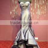 Luxury 3D draped sliver satin mermaid evening dress hihab