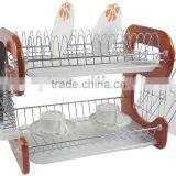 2 Tier Dish Drying Rack With 9 Shape Wooden Side Holder