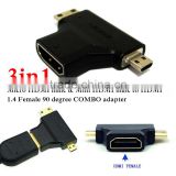 3 in 1 Micro HDMI Male & Mini HDMI Male to HDMI 1.4 Female 90 Degree COMBO Adapter HDMI Male Connector