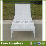 All-Weather Sunbed Patio Wicker White Sun Lounger With Wheels thumbnail-4