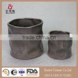 Set of 2 Modern Decorative Folded Design Small Ceramic Plant Pot Flower Planter thumbnail-1