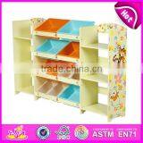 2015 New Kids Wooden Storage Rack,popular Storage Rack and Wooden Bin Organizer Toy Storage Rack With 12pcs Plastic Bins W08C039 thumbnail-3