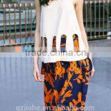 NEW Fashion Casual High Waisted A -line Skirt Printed Women Dress +hollow-out Hem Sleeveless Tops thumbnail-1