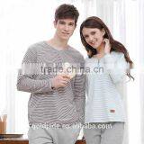 High Quality Couple Homewear Sleepwear Sets Stripe Flowers Cotton Pajama thumbnail-5