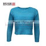 100% Acrylic Vcrew Neck Blue Woman Knited Sweater thumbnail-1