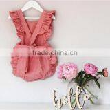 Toddler Girl Cotton Flutter Sleeves Romper Mustard Yellow Baby One Piece Clothes thumbnail-5