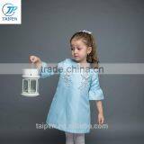 Girls A-line Puff Sleeve Dresss With Flower Pattern Blue Stain Dress Designs For Girl OEM Service thumbnail-1