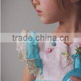 Little Girls Aqua Blue Cotton Dress Sister Vintage Lace Crochet Well Dressed Wolk Remake thumbnail-3