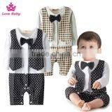 Wholesale Gentlemen Boys Long Sleeve Bodysuit Waistcoat Necktie Infants Rompers Baby Boys Suit