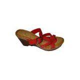 Comfortable 8.5cm Heels PU Material Red Ladies Wedge Sandals Support OEM thumbnail-1