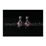 Pink heart 925 sterling silver earrings with AAA CZ in micropave setting in Rho plated IE1155