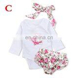 2019 New Baby Girl Mamas Mini Letter Print Romper & Floral Print pp Pants & Bow Headbands 3pcs Suits FREE SHIP thumbnail-3