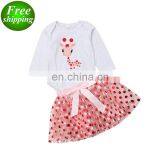 2019 Giraffe Print Baby White Rompers & Pink Dot Tutus Skirts 2pcs Set