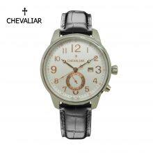 Stainless Steel Case Fashion Man Watch Genuine Leather Dual Time Quartz Watch thumbnail-3