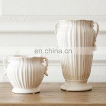 Nordic Double Handle White Creative Shape Porcelain Ceramic Home Flower Vase For Decoration