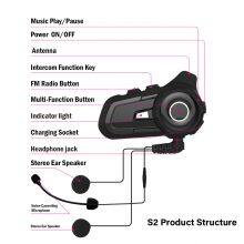 S2 Motorcycle Accessories Support 2 Riders Bluetooth Intercom System Connection 2 Mobile Phones Walkie Talkie 800 Meters Helmet Intercom Headset thumbnail-2