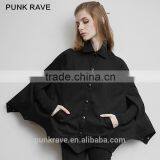 PY-140 PUNK Unique Bat Profile Shape Stand Collar Metal Feel Cloak Trench Coat thumbnail-1