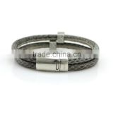 Snake grain genuine leather bracelet bangle with Magic buckle for men