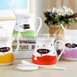 Summer New Simple Lovely Cartoon Ceramic Milk Mug With Porcelain Spoon and Lid thumbnail-2