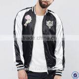 latest design satin bomber jacket wholesale zip fastening baseball collar bomber jacket with embroidery details                        
                                                Quality Choice