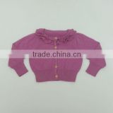 TYCH035 Kids Spring&Fall Purple Colour Cotton Long-sleeves Cardigan lovely Sweater with Ruffled Collar