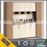 Walnt Veneer MDF Melamine Panel Low Height Office Tea Cabinet Two Glass Door Cabinet Furniture thumbnail-2