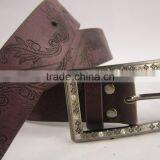Fashion PU Flower Embossed Belt With Rihnstone Buckle for Girls thumbnail-3