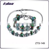 Charm Ladies Green Beads National Style Stainless Steel Necklace And Bracelet Jewelry Sets