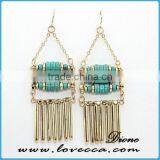 Handmade Beaded Bohemian Hoop Earring, Gold Wire With Turquoise Seedbeads Charm Earring thumbnail-1