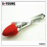 14031 Stawberry Shape Silicone Kitchen and Barbecue Grill Tongs Cooking Stainless Steel Handle Food Tong thumbnail-2