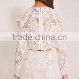 Crochect White Lae Designs Long Sleeve Two Piece Sets Lace Crop Top and Short Pants Designs thumbnail-5