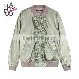 HAODUOYI Women Autumn Army Green Flower Embroidery Back Jacket for Wholesale thumbnail-1