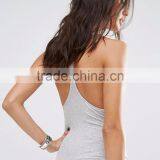 2016 Fashion Plunge Neckline Sexy Women Bodysuit Racer Back Plain Cotton Bodysuit Grey With Button Front thumbnail-5