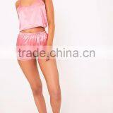 MGOO Shinny Singlet Pajamas Set Rose Satin Pyjama Shorts Set Two Pieces Women Sleepwear thumbnail-4