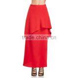 MGOO New Arrival Manufacturer Skirt Women Red Plain Maxi Ruffles Two Layers Runway Fashion Skirt 15146A143 thumbnail-5