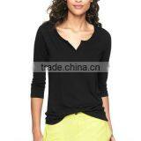 Trendy womens Black V neck long sleeve t shirt